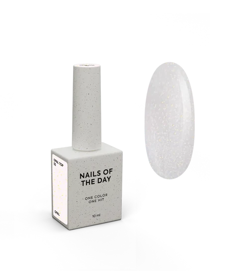 NAILSOFTHENIGHT Opal Top 02 — Top coat with opal glitter on a light milky base, no sticky layer and no UV filters for nails, 10 ml
