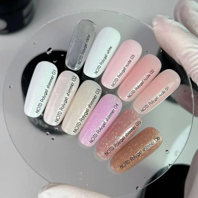 NAILSOFTHEDAY Polygel shimmer 01 — white with shimmer polygel, 30 g